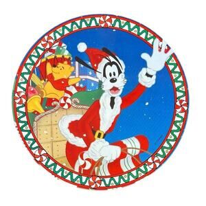 Vtg Disney Christmas 1992 Goofy Winnie the Pooh Collectible Cookie Candy Tin